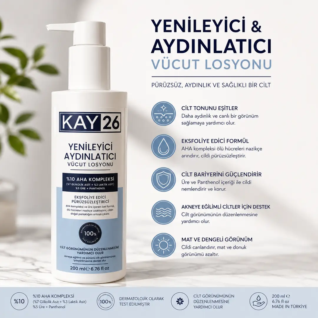 KAY26 YENİLEYİCİ AYDINLATICI VÜCUT LOSYONU - 10% AHA 6