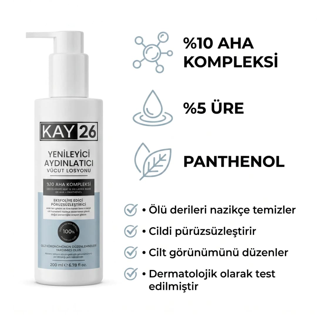 KAY26 YENİLEYİCİ AYDINLATICI VÜCUT LOSYONU - 10% AHA 2